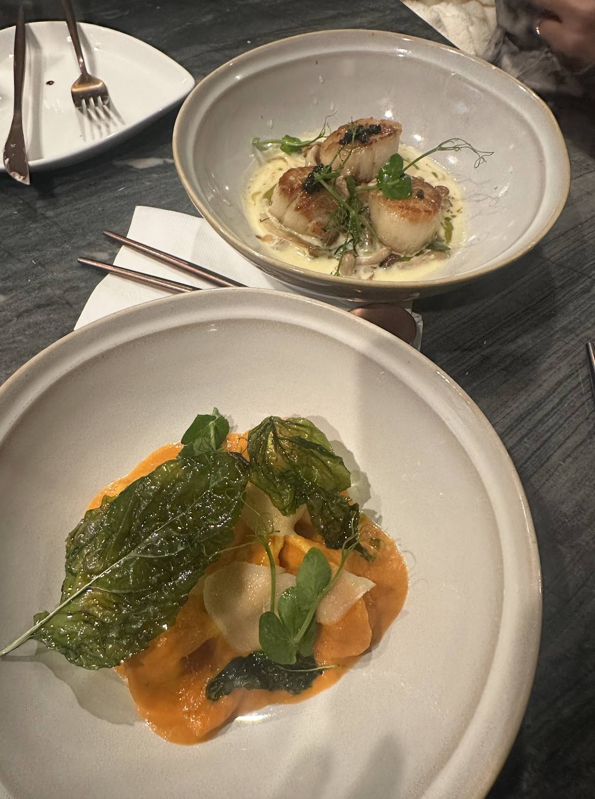 Plates laid out at the hotel restaurant
